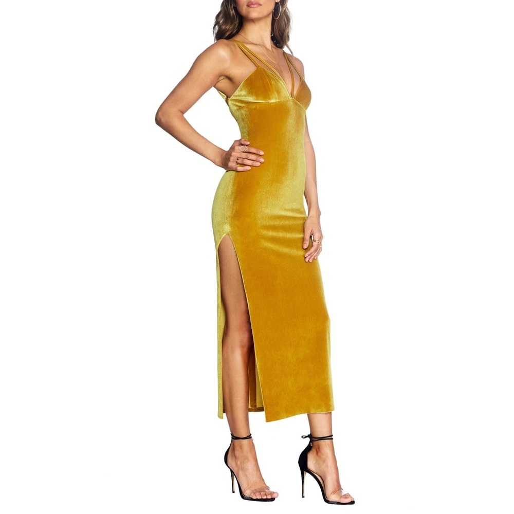 DRESS THE POPULATION Amber side slit velvet dress - Picture 1 of 2